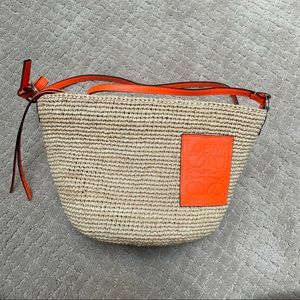 Loewe Paula's Ibiza Pochette Leather-trimmed Woven Raffia Shoulder Bag In Orange